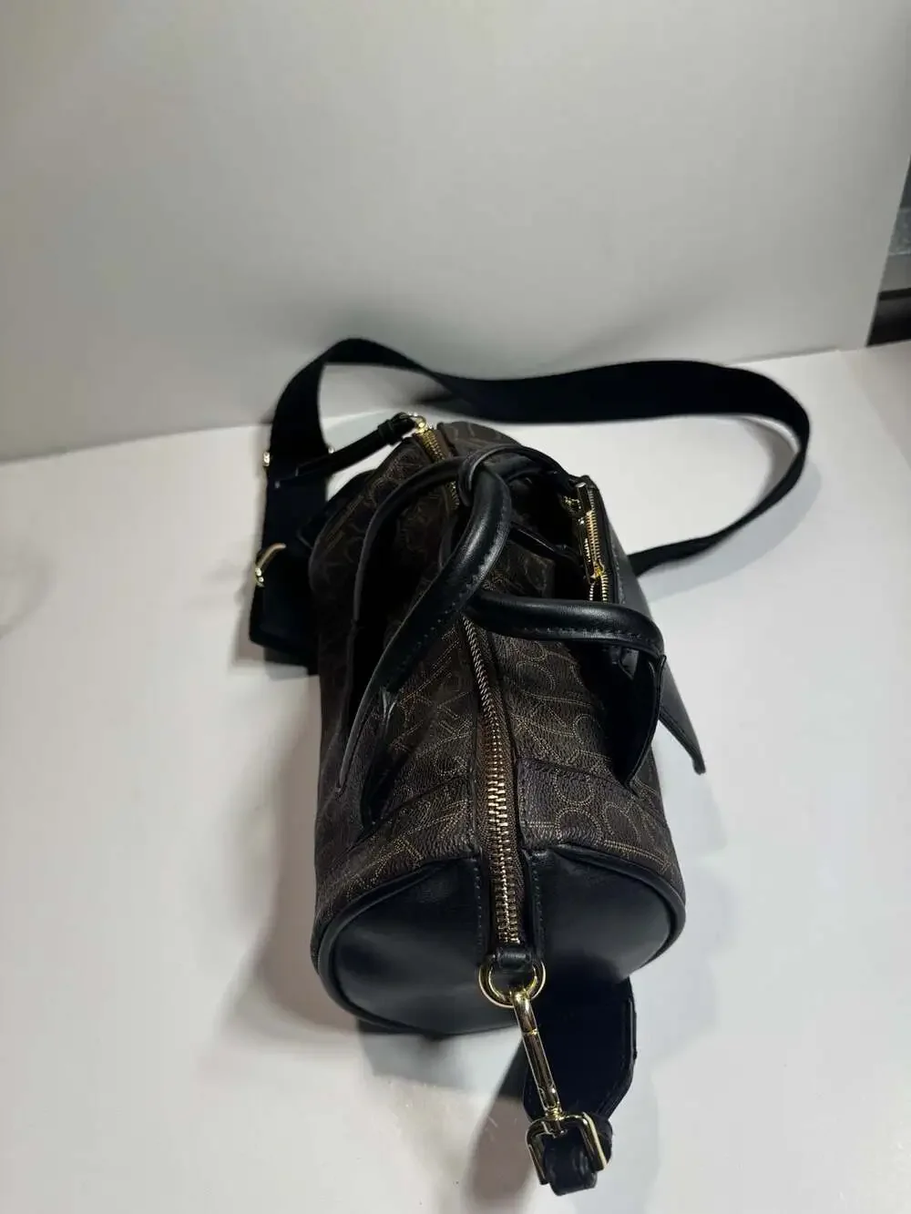 Calvin Klein Jett Monogram Logo Top Handle Satchel Crossbody Bag with Pouch